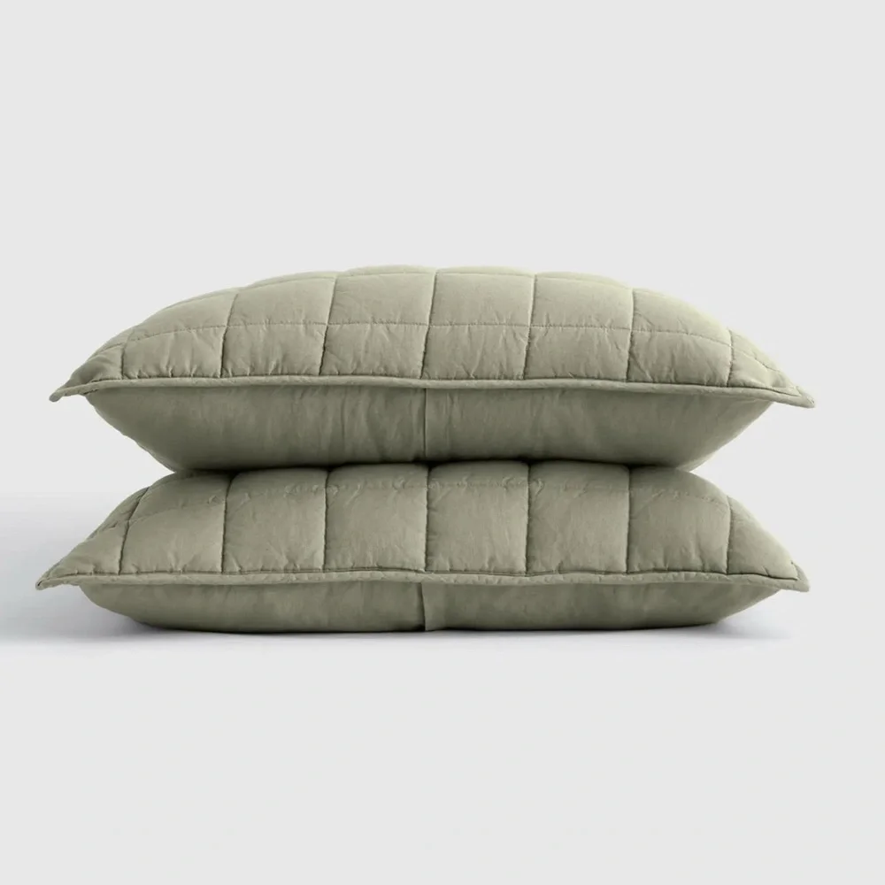 NWOT Quince European Linen Box Quilted King Sham Set in Willowleaf